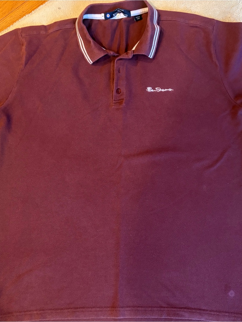Ben Sherman Polo Shirt in Burgundy with Contrast Collar Trim